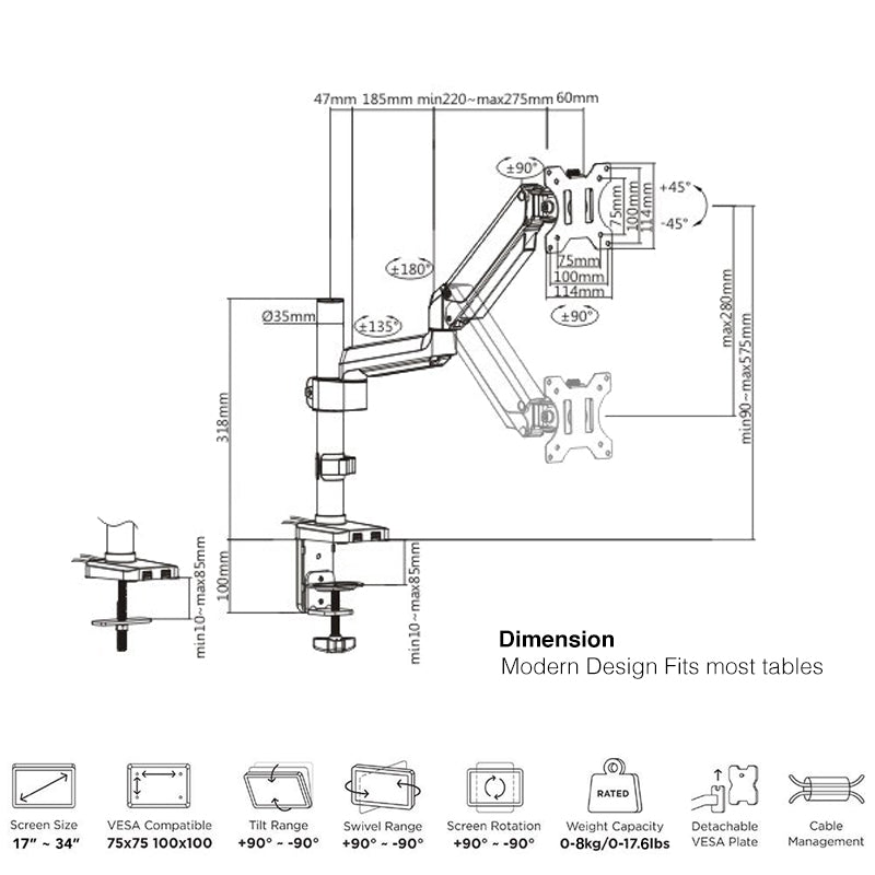 iErgo 4 Pole Computer Monitor Arm