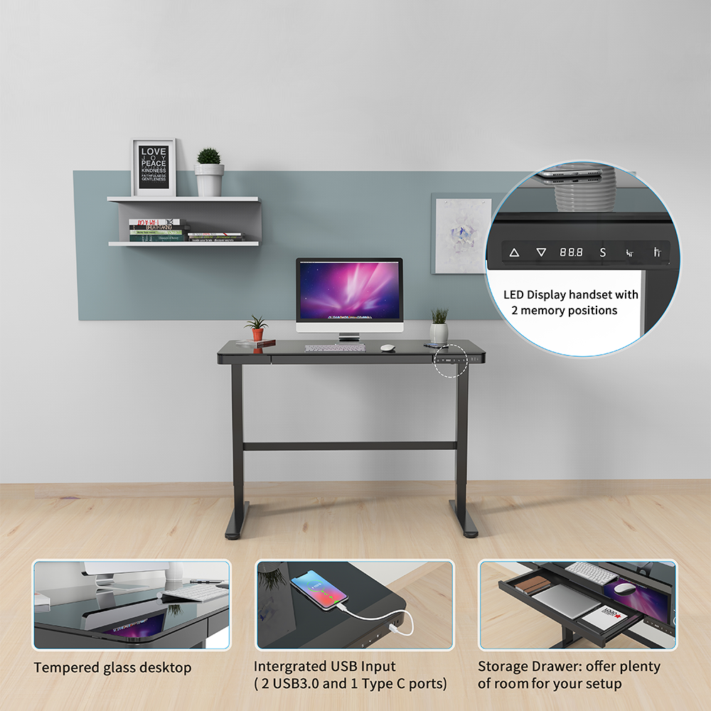 Noble Height Adjustable Desk Tempered Glass Series